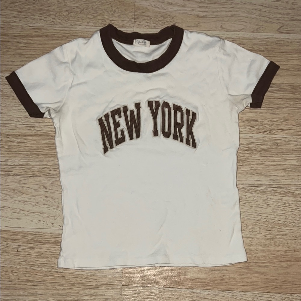 White and Brown John Galt New York T-Shirt